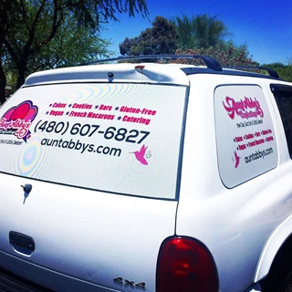 Perforated Window Graphics for Aunt Abbys Confections in Scottsdale Arizona