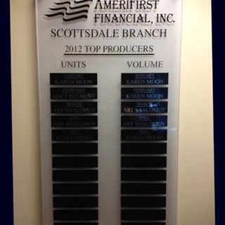 Annual Award Plaque for Amerifirst Financial in Scottsdale AZ