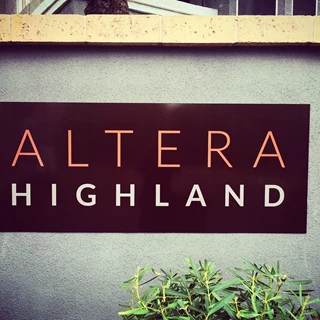 Architectural building wall signage Alterra Highlands